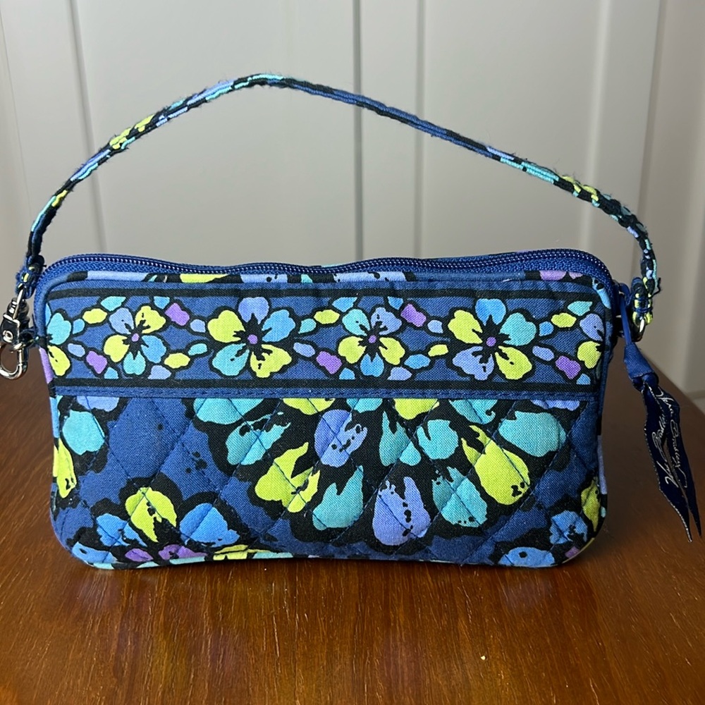 Vera Bradley Indigo Pop Small Handbag Wristlet Single Strap Floral Blue Wristlet